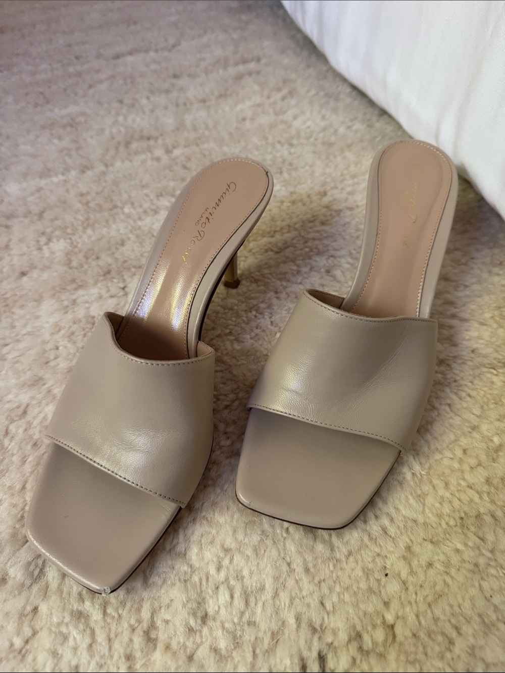 Gianvito Rossi Taupe Leather Slide Mules